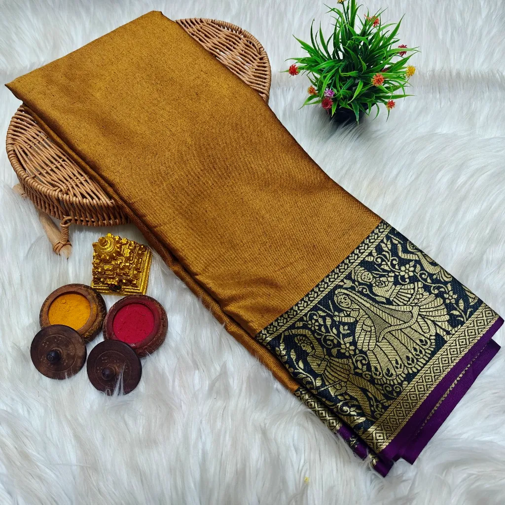 Yellow with purple Line border – Cotton Saree | New Arrival | Harshal Textiles