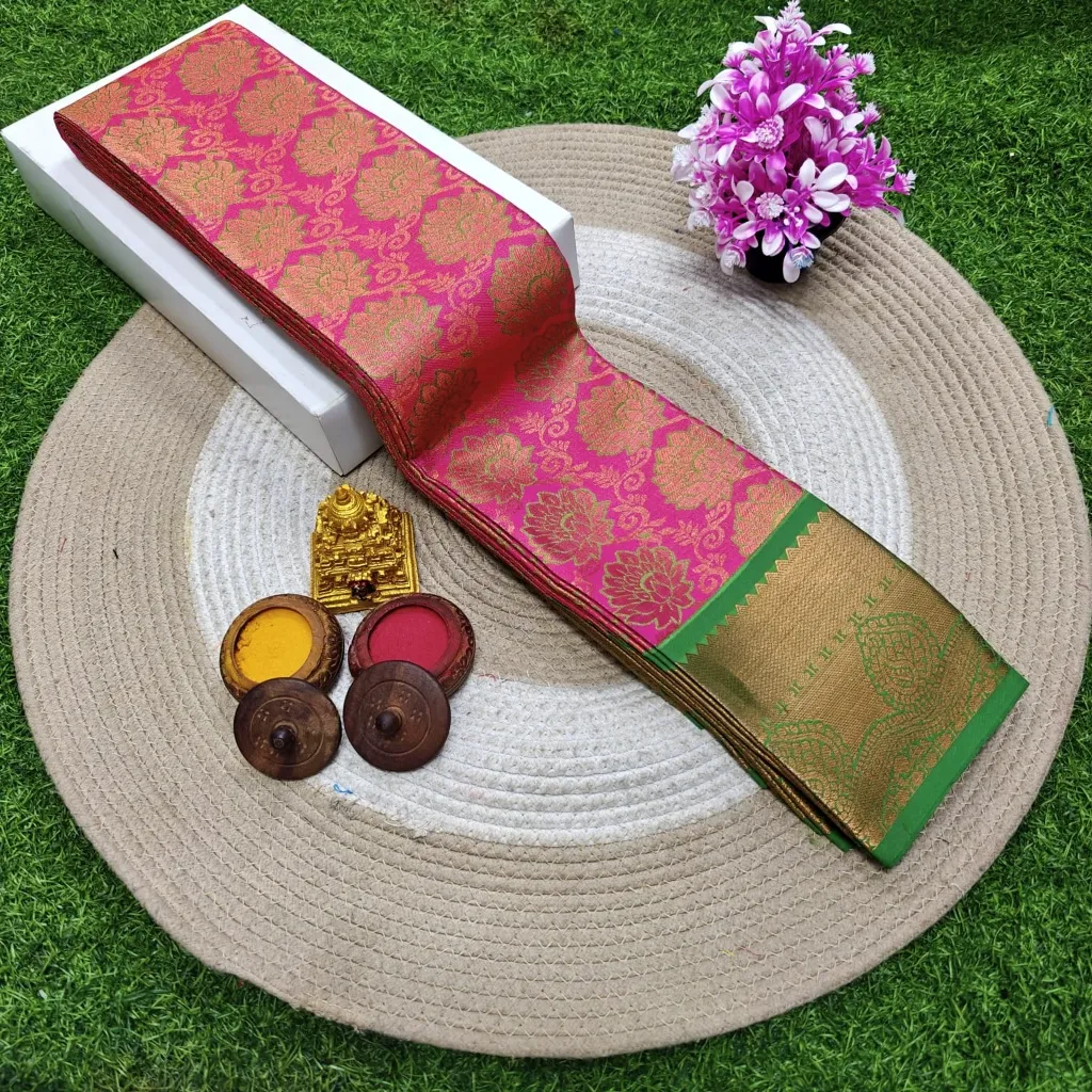 Tissue Bridal Wedding Silks Rose with green border – Wedding Silks | New Arrival | Harshal Textiles